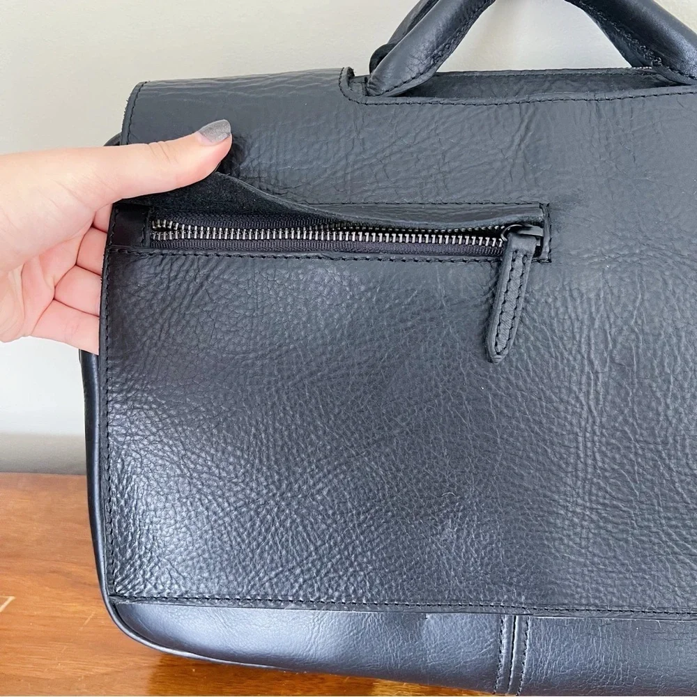 RUSTICO • Surveyor Messenger Bag black leather briefcase laptop shoulder black
